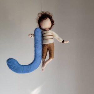 Small boy with letter. Needle Felted wall hanging . Custom Order image 5