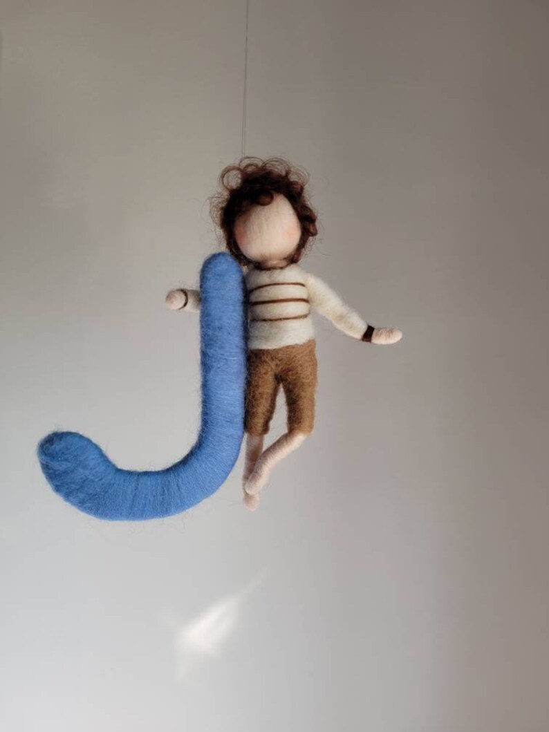 Small boy with letter. Needle Felted wall hanging . Custom Order image 5