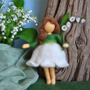 Spring flower fairy Waldorf inspired needle felted doll: Lilly of the valley  (Fée des Muguets)