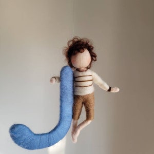 Small boy with letter. Needle Felted wall hanging . Custom Order image 2