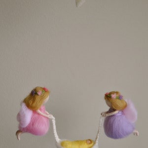Nursery Mobile Waldorf inspired needle felted: Fairies with Baby image 1