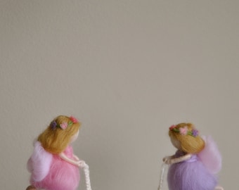 Nursery Mobile Waldorf inspired needle felted: Fairies with Baby