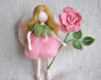 Flower Fairy Waldorf inspired needle felted doll: Rose Fairy