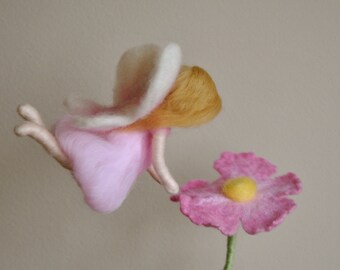 Butterfly pink fairy Waldorf inspired  needle felted ornament