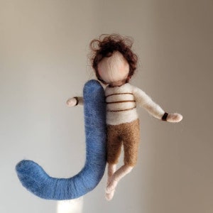 Small boy with letter. Needle Felted wall hanging . Custom Order image 6