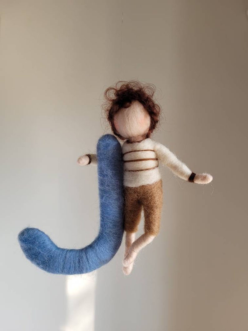 Small boy with letter. Needle Felted wall hanging . Custom Order image 6