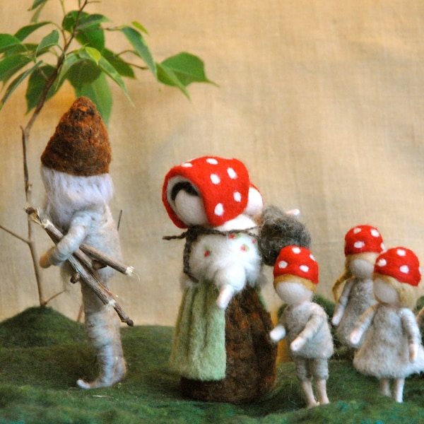 Needle felted mushroom-dolls: The forest family .Made to order