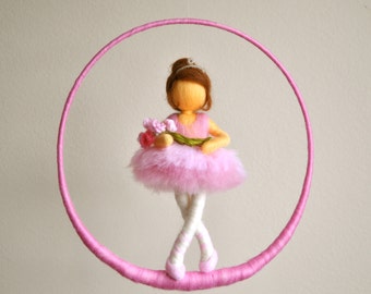 Children Mobile  Waldorf inspired needle felted Doll : Ballerina with Flowers