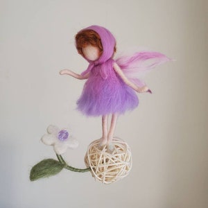 Small lilac Fairy   with flower Needle Felted wall hanging