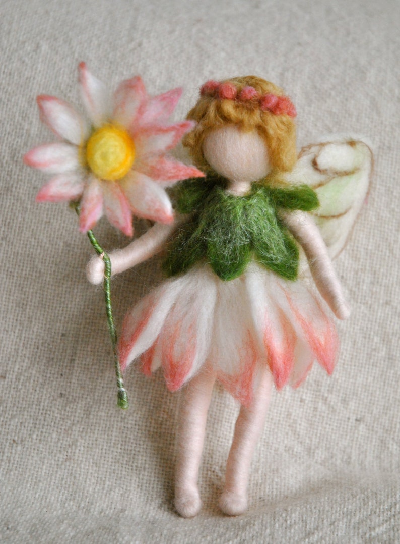 Flower Fairy Waldorf inspired needle felted doll: Daisy Fairy image 5