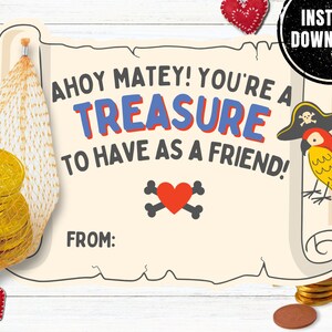 Dia dos Namorados Pirata - Tesouro de Moeda de Chocolate Dia dos Namorados - Dia dos Namorados para Impressão - Distribuição de Dia dos Namorados da Classe - Lembrancinhas Escolares - DOWNLOAD INSTANTÂNEO