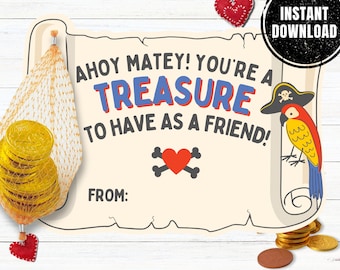 Pirate Treasure Valentine's Cards – Printable Classroom Valentines (Instant Download)