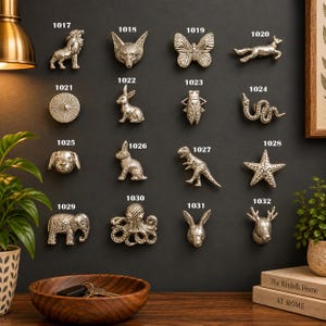 Puxadores de gaveta em metal prateado com formato de animais, ferragens rústicas para armários, puxadores decorativos para móveis.