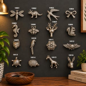Silver Metal Animal & Nature Drawer Knobs, Rustic Cabinet Hardware, Decorative Furniture Pulls