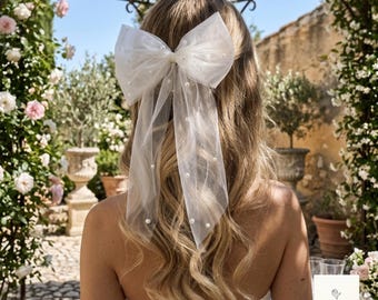 Pinza para el cabello con lazo de perlas para mujer, accesorio romántico para el cabello de novia o boda.