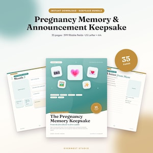 Pregnancy Journal Keepsake Printable, Pregnancy Announcement Cards, Milestone Cards, Bump Tracker, Letter to Baby, Memory Book PDF