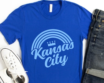 Kansas City Light Blue Rainbow Tee - Kansas City Crown Tee - Kansas City T-Shirt - Blue Kansas City Shirt - Kansas City Baseball -KC Rainbow