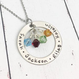 Mothers Necklace Kids Names Mom Washer Necklace Kids Birthstone Necklace Gift for Mom Mothers Gift Mom Gifts Stamped Mom Necklace image 1