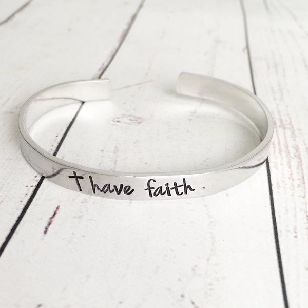 Have Faith Cross Cuff Bracelet - Hand Stamped Bracelet - Inspirational Jewelry - Hand Stamped Cuff - Religious Bracelet - Biblical Jewelry