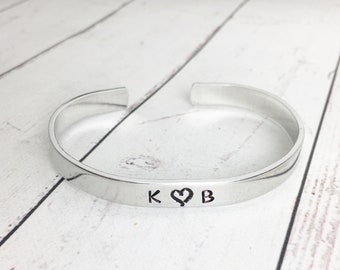 Initial Heart Hand Stamped Cuff Bracelet - Hand Stamped Cuff - Hand Stamped Bracelet - Gift for Wife