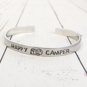 Happy Camper Hand Stamped Cuff Bracelet - Hand Stamped Cuff - Hand Stamped Bracelet - Camping Jewelry - Camping Bracelet - Vintage Camper