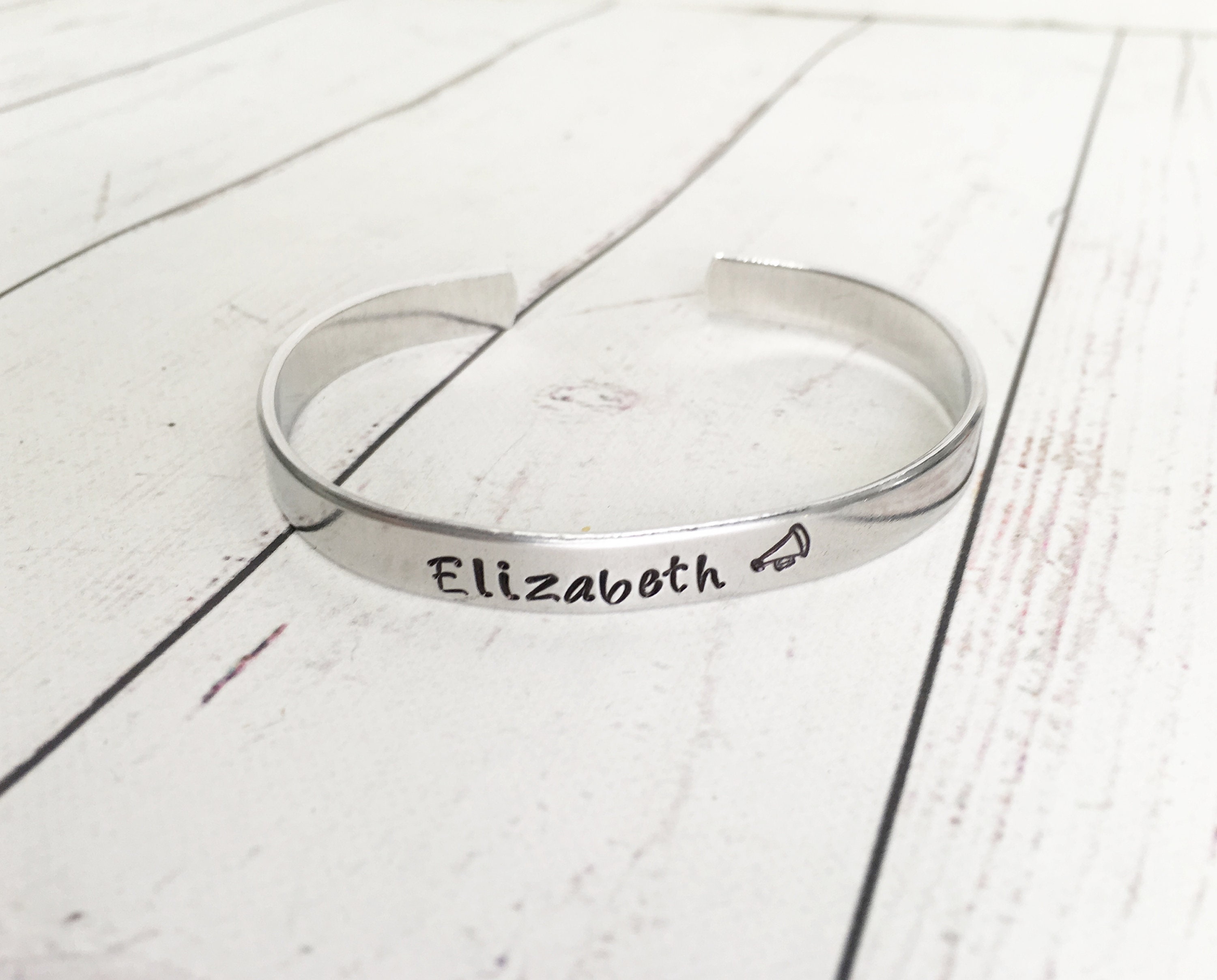 Personalized Custom Names Gift for her Hand stamped Name Cuff Bracelet skinny cuff Silver Aluminum Mothers Bracelet -Hearts