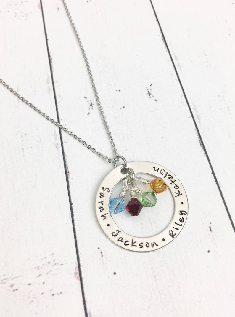 Mothers Necklace Kids Names Mom Washer Necklace Kids Birthstone Necklace Gift for Mom Mothers Gift Mom Gifts Stamped Mom Necklace image 1