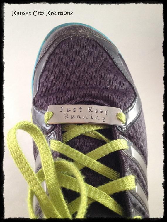 Hand-stamped Shoelace Plate for Running or Fitness Motivation Shoe Plate Shoe  Bling Shoelace Charm Runner Gift Personalized 