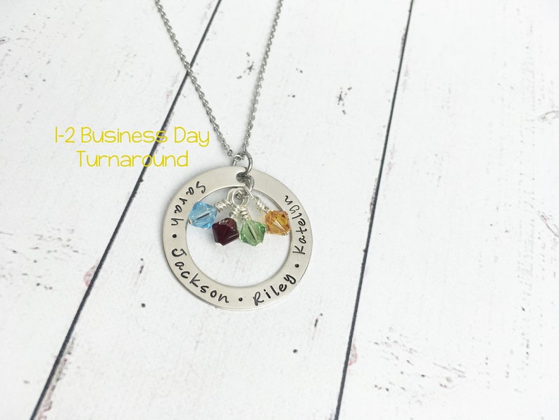 Mothers Necklace Kids Names Mom Washer Necklace Kids Birthstone Necklace Gift for Mom Mothers Gift Mom Gifts Stamped Mom Necklace image 2