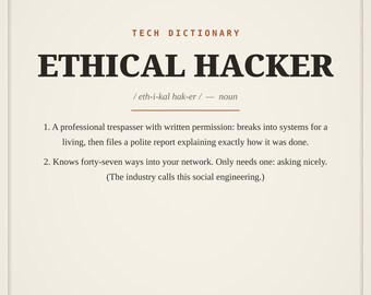 Ethical Hacker Definition Print | Funny Cybersecurity Wall Art | Infosec Office Decor | Developer Gift Digital Download