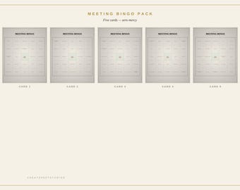 Meeting Bingo Cards Printable | 5 Unique Office Bingo Game Cards | Funny Coworker Gift Team Building | Work Party Game Digital Download