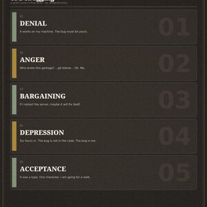 The 5 Stages of Debugging Poster | Funny Programmer Wall Art | Software Developer Gift | Coding Humor Digital Download