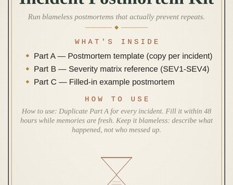 Incident Postmortem Template Kit | Blameless Postmortem Doc with SEV1-SEV4 Matrix & Example | DevOps SRE Digital Download