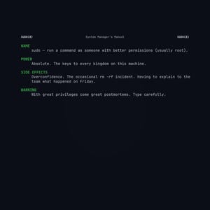 Sudo Man Page Wall Art | Funny Linux Sysadmin Poster | Terminal Humor Print | Developer Office Decor Digital Download