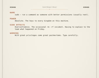 Sudo Man Page Wall Art | Funny Linux Sysadmin Poster | Terminal Humor Print | Developer Office Decor Digital Download