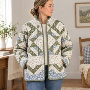 Quilted Jacket Sewing Pattern PDF | Patchwork Coat Pattern, Drop Shoulder Quilt Jacket, Size M Printable, US Letter A4 Download