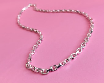 Silver Chunky Diamond Cut Anchor Chain