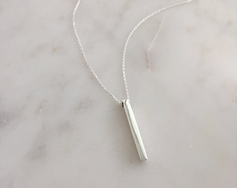 Silver Long Rectangular Bar Pendant with Chain