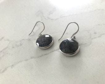 Silver Chunky Bezel Rutilated Quartz Earrings