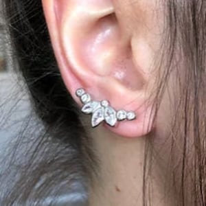 Silver Floral Ear Climbers