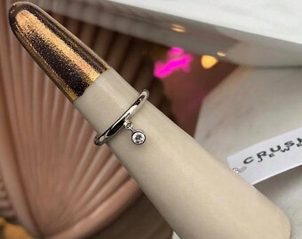 14k Gold Bezel Set Diamond Dangle Ring