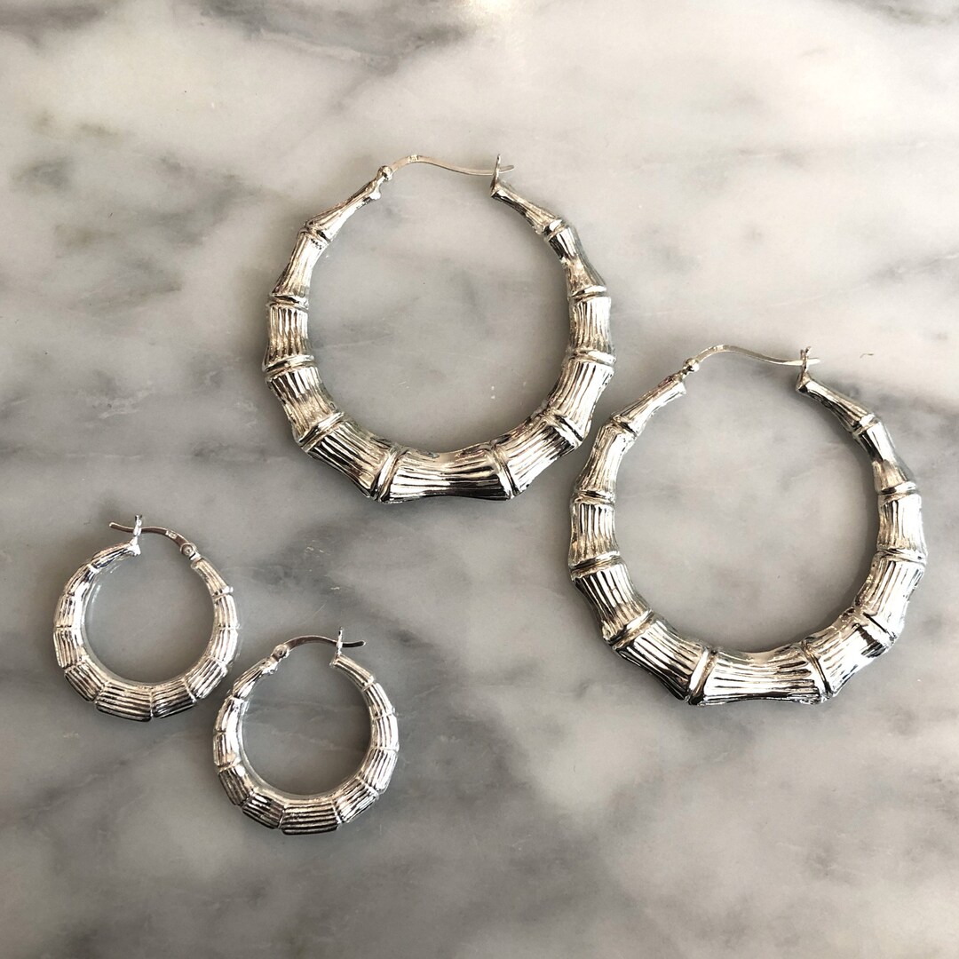 Silver bamboo hoops Clearance