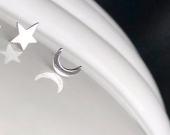 Silver Mini Moon and Star Studs