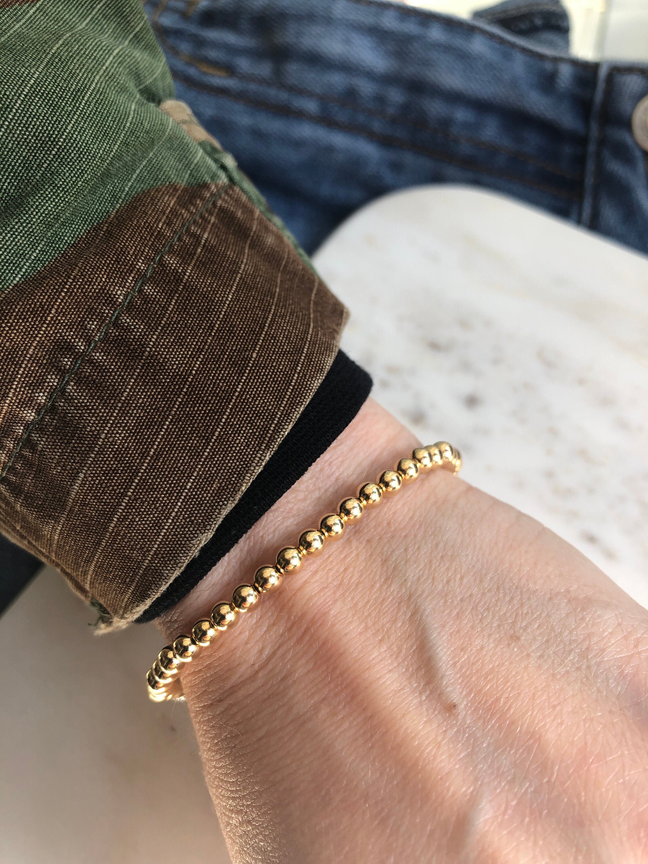 Bracelet Extensible Or Jaune 14 Carats Et Argent - Fait Main - Neuf Avec étiquettes