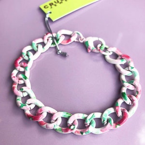 Floral Enamel Print Chunky Curb Bracelet
