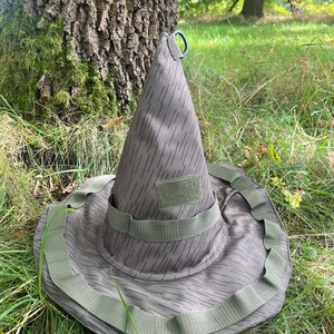 Custom Tactical Mage Hat | Strichtarn, rain Camo Wizard Hat with Patch Panel | Handmade LARP Equipment
