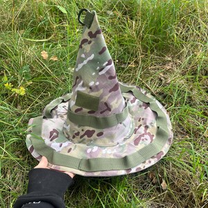 Custom Tactical Mage Hat | Multicam Camo Wizard Hat with Patch Panel | Handmade LARP Equipment