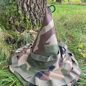 Custom Tactical Mage Hat | Woodland Camo Wizard Hat with Patch Panel | Handmade LARP Equipment