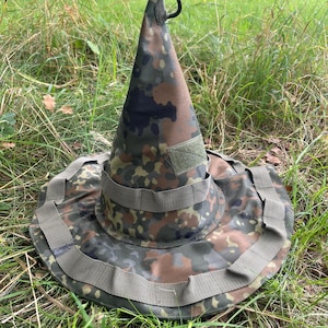 Custom Tactical Mage Hat | Flecktarn Camo Wizard Hat with Patch Panel | Handmade LARP Equipment
