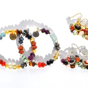 Multi Gemstone Bracelet and Earring Set, Stretchy Style